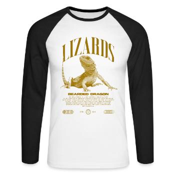 Dragon barbu Streetwear gardien de lézard - T-shirt baseball manches longues Homme - blanc/noir - Devant - Nik (191cm)
