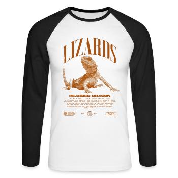 Dragon barbu Streetwear gardien de lézard - T-shirt baseball manches longues Homme - blanc/noir - Devant - Nik (191cm)