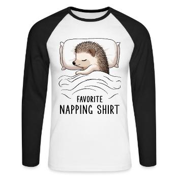 Favorite Napping Shirt - Unisex Baseballshirt langarm - Weiß/Schwarz - Vorne - Nik (191cm)