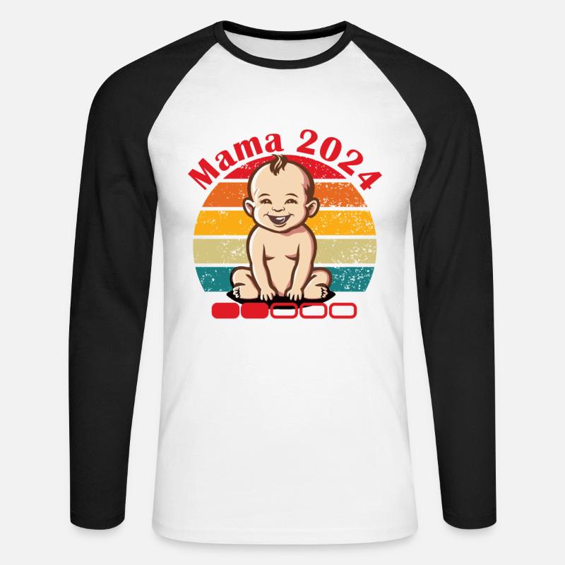 Mama 2024 Loading - Unisex Baseballshirt langarm - Weiß/Schwarz