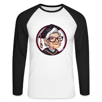 Oma mit Abschlussmütze zur Prüfung - Unisex Baseballshirt langarm - Weiß/Schwarz - Vorne - Nik (191cm)