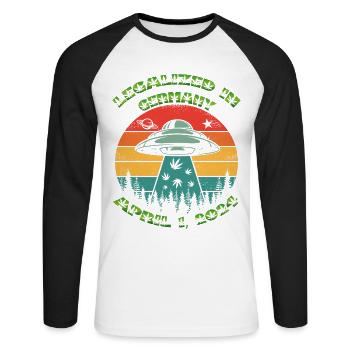Legalized in Germany. Cannabis Legalization, UFO, - Unisex Long Sleeve Baseball T-Shirt - white/black - Front - Nik (191cm)