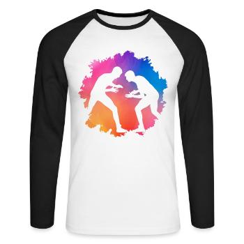 Lutte - T-shirt baseball manches longues Homme - blanc/noir - Devant - Nik (191cm)