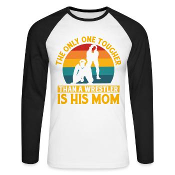 Le seul plus dur qu’un lutteur est sa mère - T-shirt baseball manches longues Homme - blanc/noir - Devant - Nik (191cm)