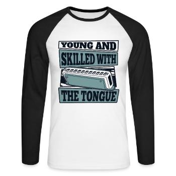 Jeune Et Habile Avec La Langue Harmoniste - T-shirt baseball manches longues Homme - blanc/noir - Devant - Nik (191cm)
