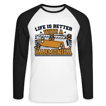 La vie est plus belle avec un harmoniciste d’harmonica - T-shirt baseball manches longues Homme - blanc/noir - Devant - Nik (191cm)
