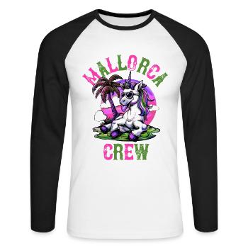 Fête de la licorne de l’équipage de Majorque - T-shirt baseball manches longues Homme - blanc/noir - Devant - Nik (191cm)