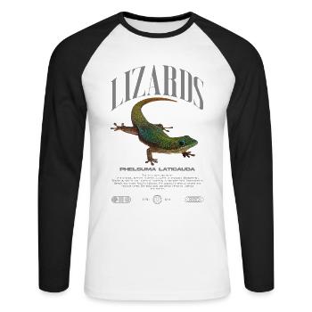 Phelsuma laticauda Day Gecko Lizard Keeper - Unisex Long Sleeve Baseball T-Shirt - white/black - Front - Nik (191cm)