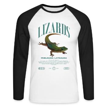 Phelsuma laticauda Day Gecko Lizard Keeper - Unisex Long Sleeve Baseball T-Shirt - white/black - Front - Nik (191cm)