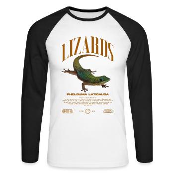 Phelsuma laticauda Day Gecko Lizard Keeper - Unisex Long Sleeve Baseball T-Shirt - white/black - Front - Nik (191cm)