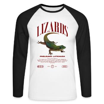 Phelsuma laticauda Day Gecko Lizard Keeper - Unisex Long Sleeve Baseball T-Shirt - white/black - Front - Nik (191cm)