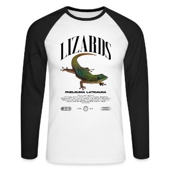 Phelsuma laticauda Day Gecko Lizard Keeper - Unisex Long Sleeve Baseball T-Shirt - white/black - Front - Nik (191cm)