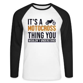 C’est un truc de motocross qui fait de la course Supermoto - T-shirt baseball manches longues Homme - blanc/noir - Devant - Nik (191cm)