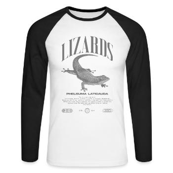 Phelsuma laticauda Day Gecko Lizard Keeper - Unisex Long Sleeve Baseball T-Shirt - white/black - Front - Nik (191cm)