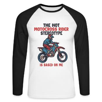 Le stéréotype du pilote de motocross est basé sur Me Racing - T-shirt baseball manches longues Homme - blanc/noir - Devant - Nik (191cm)