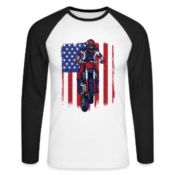 Motocross Drapeau américain Pilotes de course de moto - T-shirt baseball manches longues Homme - blanc/noir - Devant - Nik (191cm)