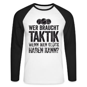 Qui a besoin de tactique ? Joueurs de pétanque et de pétanque - T-shirt baseball manches longues Homme - blanc/noir - Devant - Nik (191cm)