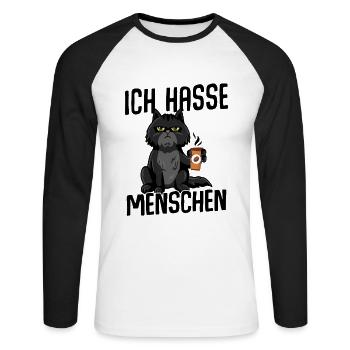 Cat I Hate People WHITE - Unisex Long Sleeve Baseball T-Shirt - white/black - Front - Nik (191cm)