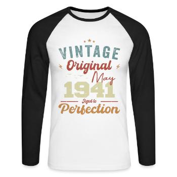 Mai 1941 Anniversaire Mai 1941 Cadeau Mai 1941 - T-shirt baseball manches longues Homme - blanc/noir - Devant - Nik (191cm)