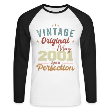 Mai 2001 Geburtstag Mai 2001 Geschenk Mai 2001 - Unisex Baseballshirt langarm - Weiß/Schwarz - Vorne - Nik (191cm)