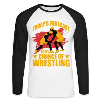 Today's forecast 100% chance of Wrestling - Unisex Baseballshirt langarm - Weiß/Schwarz - Vorne - Nik (191cm)