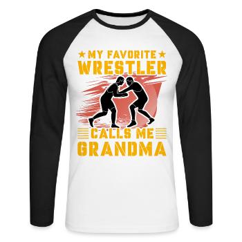 My favorite Wrestler calls me Grandma - Unisex Baseballshirt langarm - Weiß/Schwarz - Vorne - Nik (191cm)