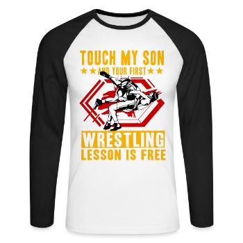 Touch my Son and your first Wrestling lesson is - Unisex Baseballshirt langarm - Weiß/Schwarz - Vorne - Nik (191cm)