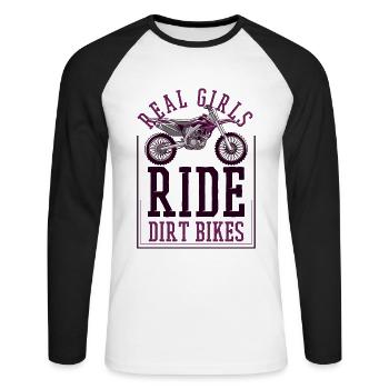 Echte Mädchen fahren Dirtbikes Supermoto Motorrad - Unisex Baseballshirt langarm - Weiß/Schwarz - Vorne - Nik (191cm)