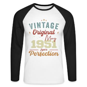 Mai 1951 Anniversaire Mai 1951 Cadeau Mai 1951 - T-shirt baseball manches longues Homme - blanc/noir - Devant - Nik (191cm)