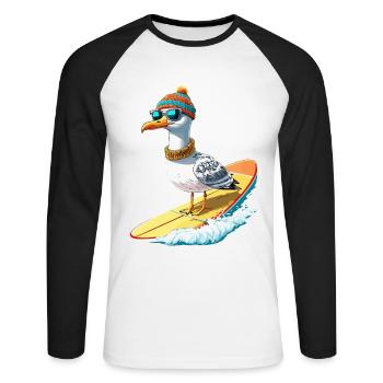 Hambourg Mouette Surf Surfeur Côte Vague Mer Drôle - T-shirt baseball manches longues Homme - blanc/noir - Devant - Nik (191cm)