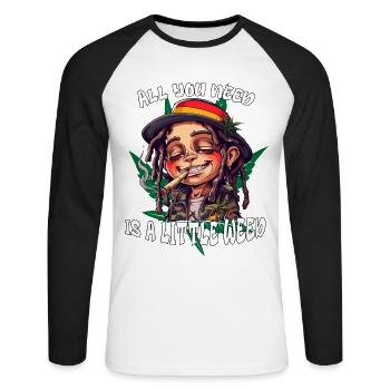 All you need is a little Weed. Cannabis, Rastafari - Unisex Baseballshirt langarm - Weiß/Schwarz - Vorne - Nik (191cm)