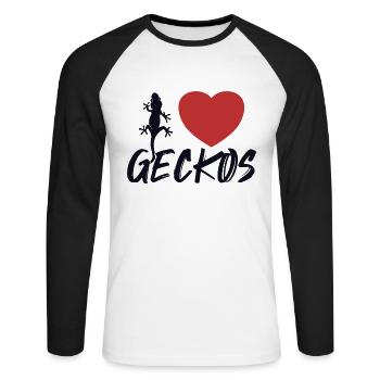 I love Geckos Crested Lizard Gekkota Leopard Gecko - Unisex Long Sleeve Baseball T-Shirt - white/black - Front - Nik (191cm)