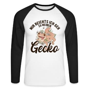 Mir reichts ich geh zu meinem Gecko Crested - Unisex Baseballshirt langarm - Weiß/Schwarz - Vorne - Nik (191cm)