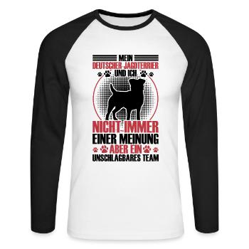 Jagdterrier ist unschlagbar Deutscher Jagdterrier - Unisex Baseballshirt langarm - Weiß/Schwarz - Vorne - Nik (191cm)