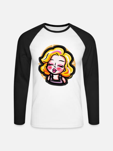 Blondes Cartoon-Mädchen im Comic-Stil - Unisex Baseballshirt langarm - Weiß/Schwarz