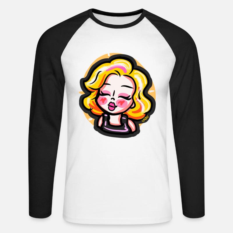 Blondes Cartoon-Mädchen im Comic-Stil - Unisex Baseballshirt langarm - Weiß/Schwarz