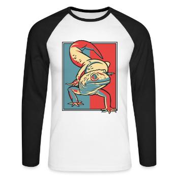 Gecko Portrait Gekkota lézard à crête léopard - T-shirt baseball manches longues Homme - blanc/noir - Devant - Nik (191cm)