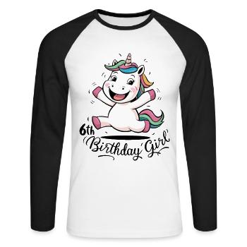 Unicorn 6th Birthday Girl Gift Mythical Creature - Unisex Long Sleeve Baseball T-Shirt - white/black - Front - Nik (191cm)