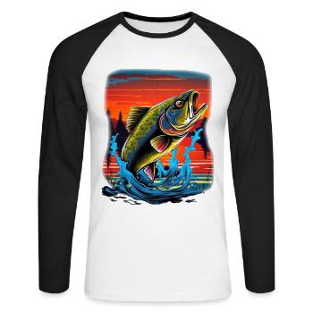 Poisson bar - T-shirt baseball manches longues Homme - blanc/noir - Devant - Nik (191cm)