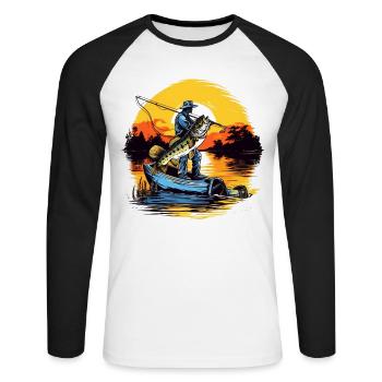 Bassfisch - Unisex Baseballshirt langarm - Weiß/Schwarz - Vorne - Nik (191cm)