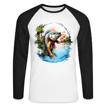 Poisson bar - T-shirt baseball manches longues Homme - blanc/noir - Devant - Nik (191cm)