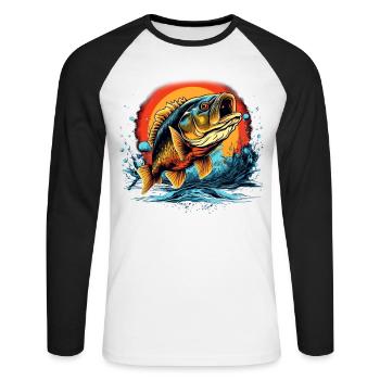 Poisson bar - T-shirt baseball manches longues Homme - blanc/noir - Devant - Nik (191cm)