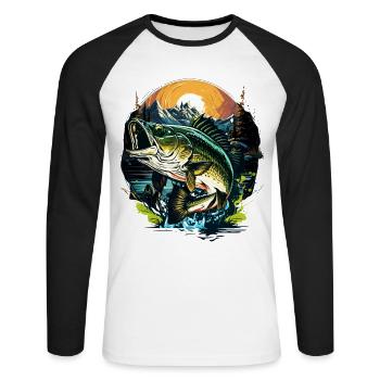 Poisson bar - T-shirt baseball manches longues Homme - blanc/noir - Devant - Nik (191cm)