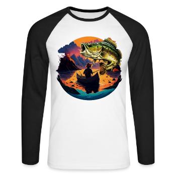 Poisson bar - T-shirt baseball manches longues Homme - blanc/noir - Devant - Nik (191cm)