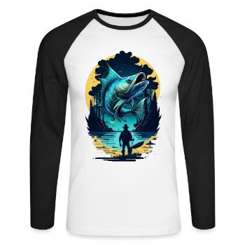 Poisson bar - T-shirt baseball manches longues Homme - blanc/noir - Devant - Nik (191cm)