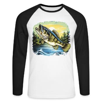 Poisson bar - T-shirt baseball manches longues Homme - blanc/noir - Devant - Nik (191cm)