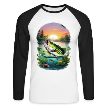 Poisson bar - T-shirt baseball manches longues Homme - blanc/noir - Devant - Nik (191cm)