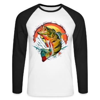 Poisson bar - T-shirt baseball manches longues Homme - blanc/noir - Devant - Nik (191cm)