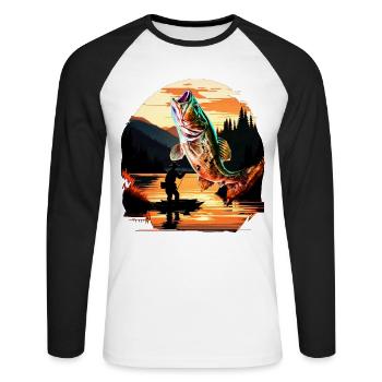 Poisson bar - T-shirt baseball manches longues Homme - blanc/noir - Devant - Nik (191cm)