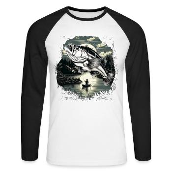 Poisson bar - T-shirt baseball manches longues Homme - blanc/noir - Devant - Nik (191cm)